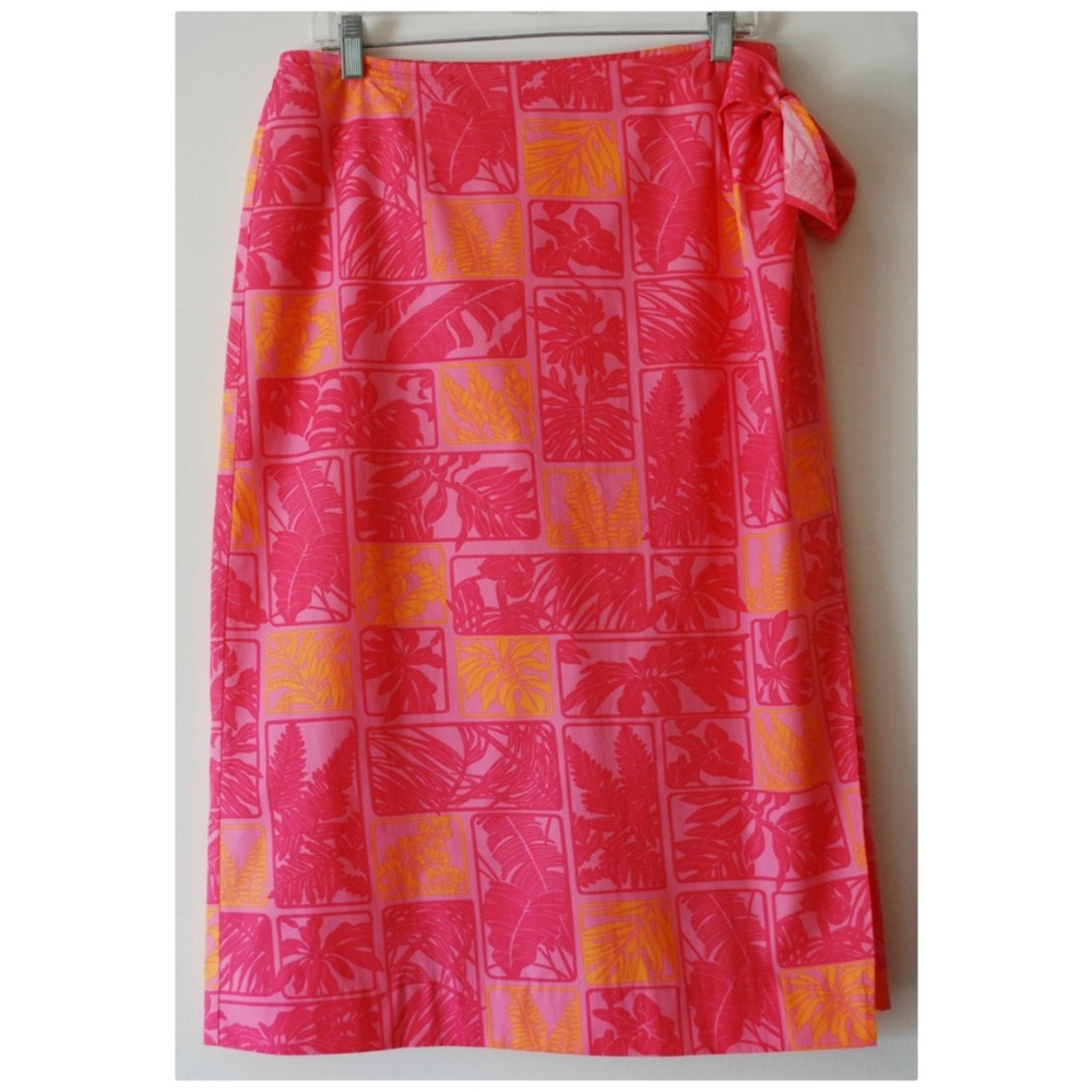 Talbots Pink and Yellow Tropical Print Midi Skirt